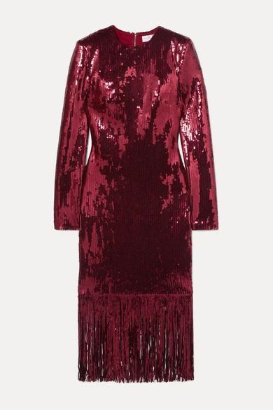 Matisse Fringed Sequinned Crepe Midi Dress - Burgundy