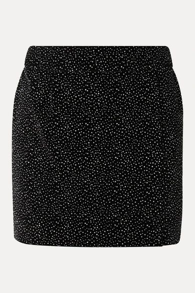 Glittered Cotton-velvet Mini Skirt - Black