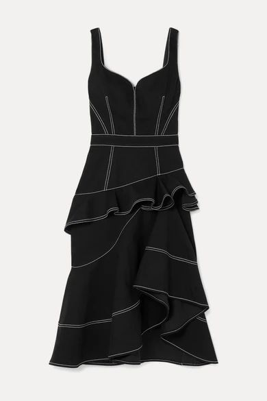Asymmetric Ruffled Denim Dress - Black