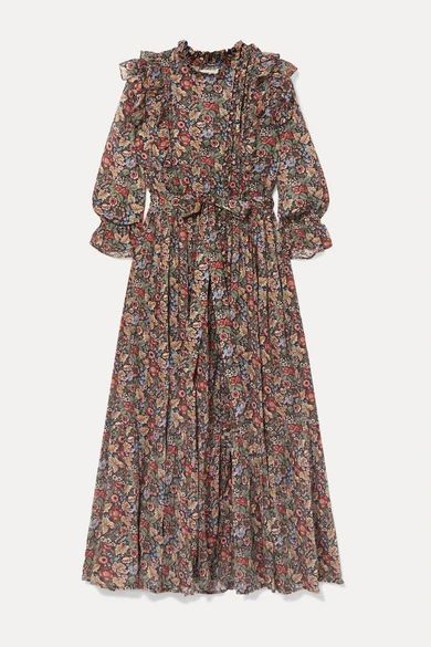 Esme Ruffled Floral-print Cotton-voile Maxi Dress - Black