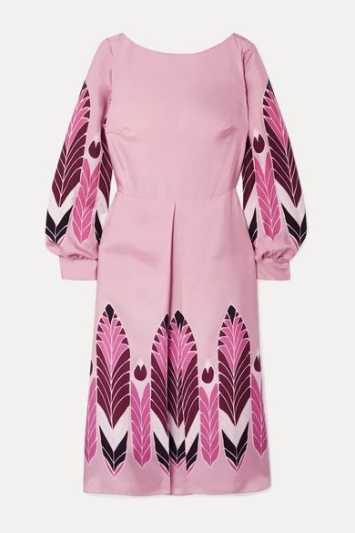 Pleated Printed Silk-twill Midi Dress - Pink