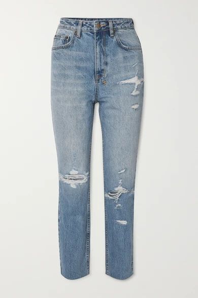Chlo Wasted Distressed High-rise Straight-leg Jeans - Mid denim