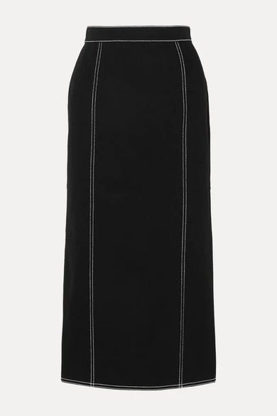 Pleated Denim Midi Skirt - Black