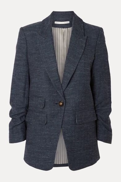 Martel Dickey Herringbone Wool, Cotton And Linen-blend Blazer - Navy