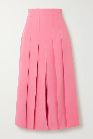 Pleated Wool-blend Midi Skirt - Pink