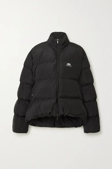 C-shape Oversized Hooded Quilted Shell Jacket - Black