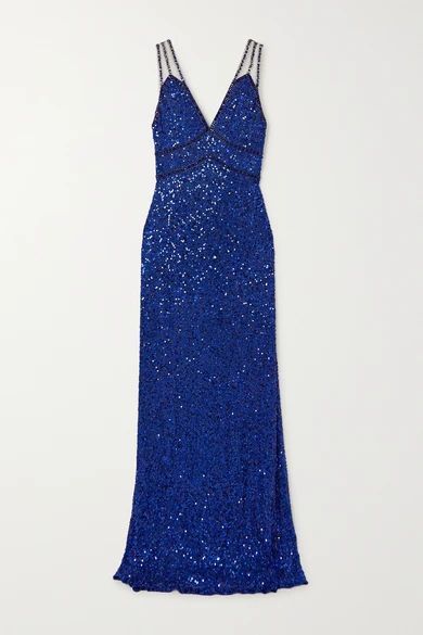 Leya Tulle-trimmed Embellished Chiffon Gown - Royal blue