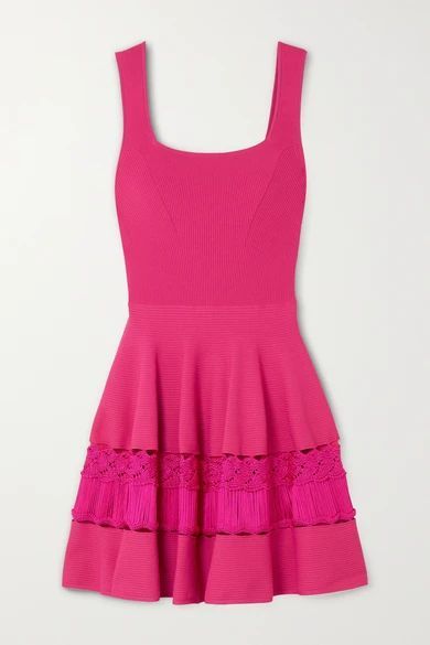 Crochet-trimmed Stretch-knit Mini Dress - Pink