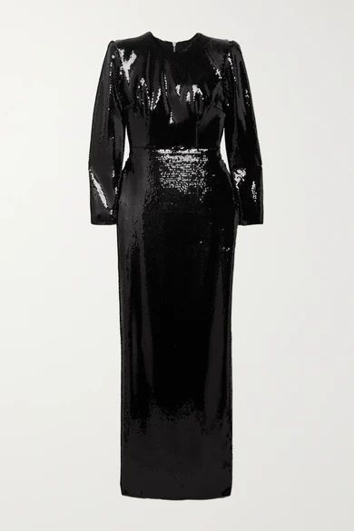 Hutton Sequined Satin Gown - Black