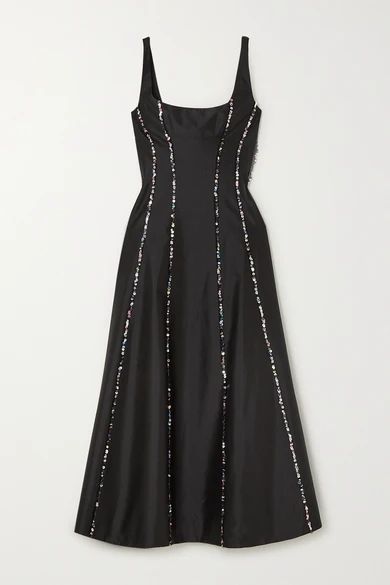 Sequin-embellished Silk-shantung Midi Dress - Black