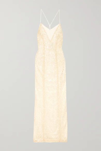 Hollywood Paillette-embellished Metallic Tulle Gown - White