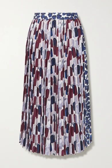 Pleated Printed Crepe Midi Skirt - Ivory