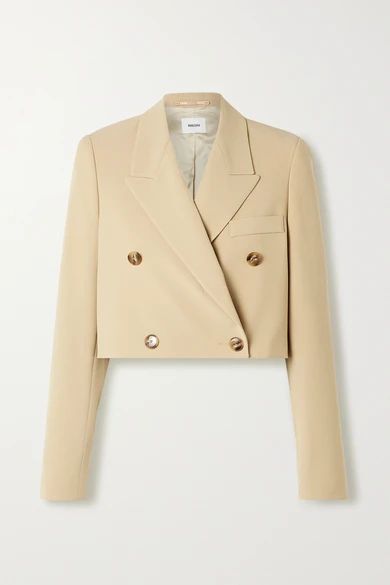 Moscot Cropped Double-breasted Woven Blazer - Sand