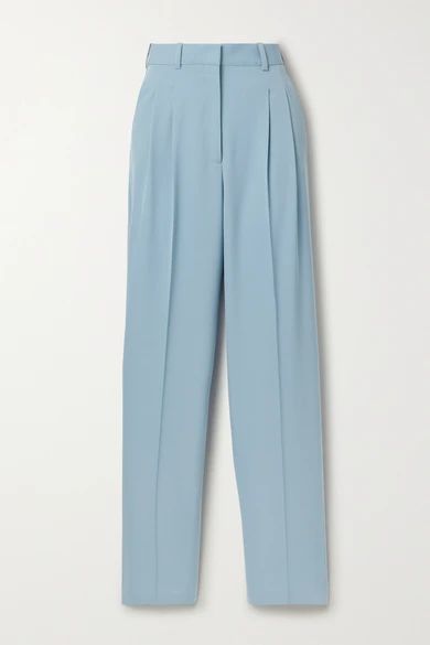 Pleated Wool-blend Twill Straight-leg Pants - Light blue