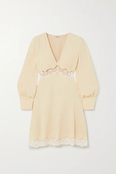 Lace-trimmed Crepe Mini Dress - Cream