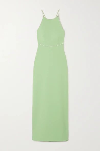 Open-back Crystal-embellished Cady Gown - Green