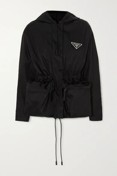 Hooded Appliquéd Nylon Jacket - Black