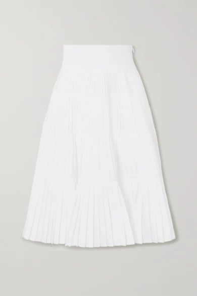 Tiered Pleated Cotton-poplin Midi Skirt - White