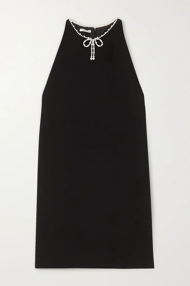 Faux Pearl-embellished Cady Mini Dress - Black