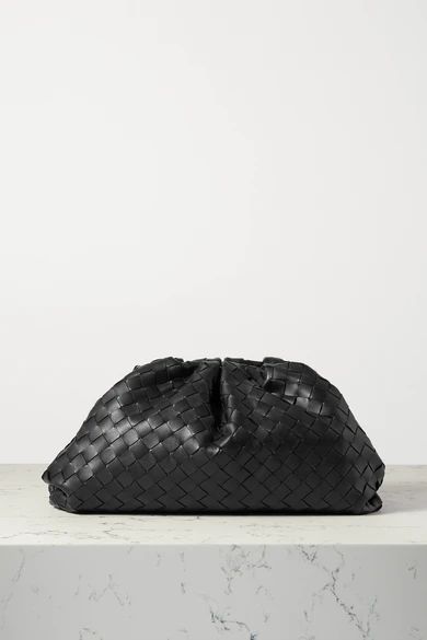 The Pouch Large Gathered Intrecciato Leather Clutch - Black