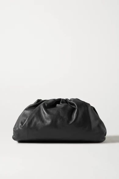 The Pouch Large Gathered Leather Clutch - Black