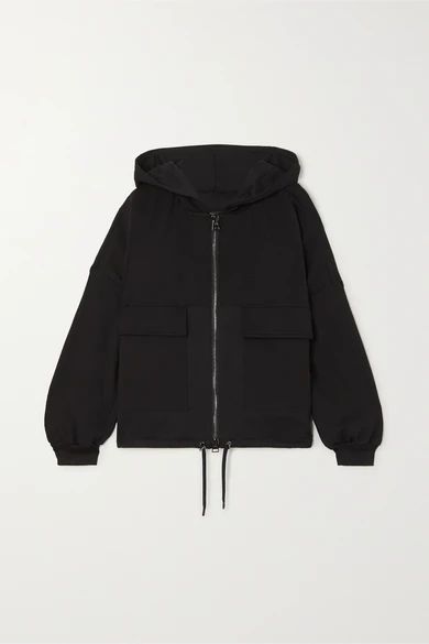Hooded Paneled Jersey, Satin And Piqué Track Jacket - Black