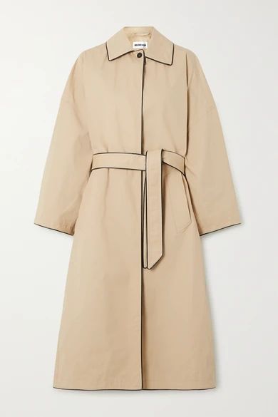 Faux Leather-trimmed Cotton-gabardine Trench Coat - Beige