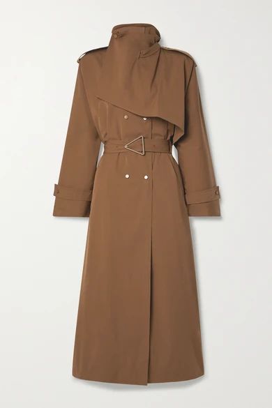 Belted Double-breasted Cotton-blend Gabardine Trench Coat - Light brown