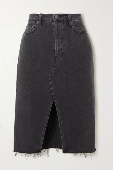 + Net Sustain Distressed Denim Skirt - Dark gray