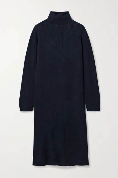 Moa Ribbed Wool And Cashmere-blend Turtleneck Midi Dress - Navy