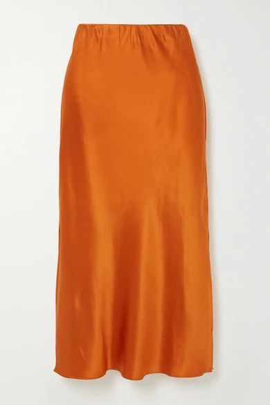 Isla Silk-satin Midi Skirt - Orange