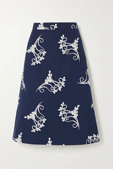 Printed Cotton-poplin Midi Skirt - Blue