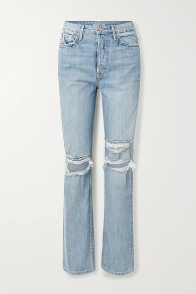 Mica Distressed High-rise Straight-leg Jeans - Light denim