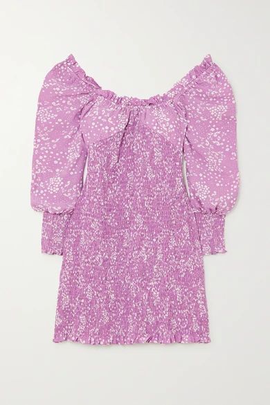 + Net Sustain Gombardy Shirred Floral-print Crepe Mini Dress - Lavender