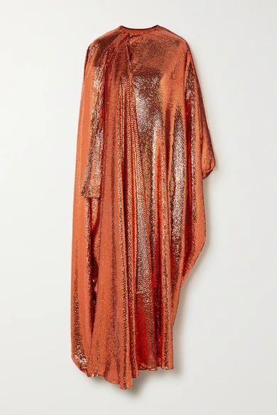 Sequined Silk-tulle Wrap Gown - Orange