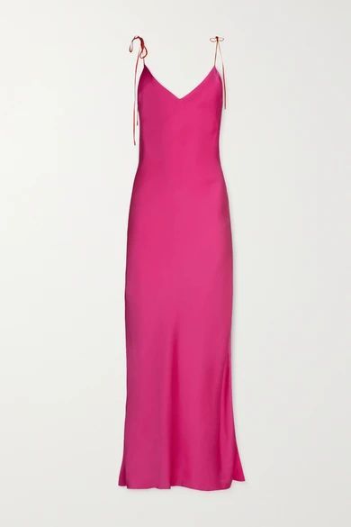 Silk-satin Midi Dress - Bright pink