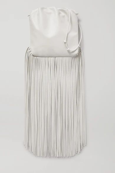 The Fringe Pouch Gathered Leather Shoulder Bag - White