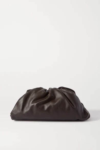 The Pouch Large Gathered Leather Clutch - Dark brown