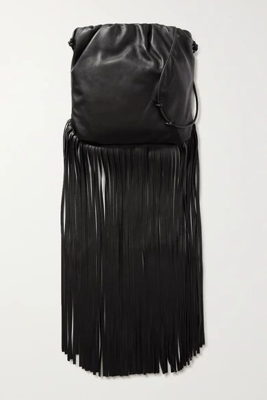 The Fringe Pouch Gathered Leather Shoulder Bag - Black