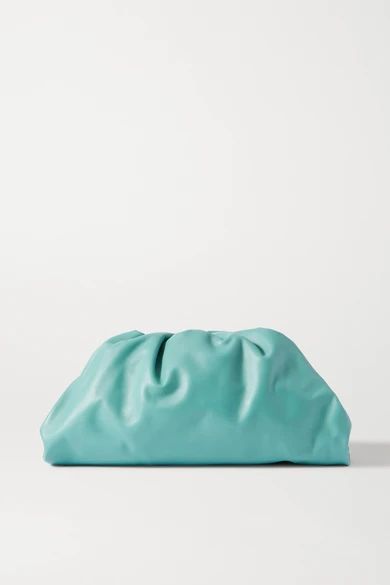 The Pouch Large Gathered Leather Clutch - Light blue