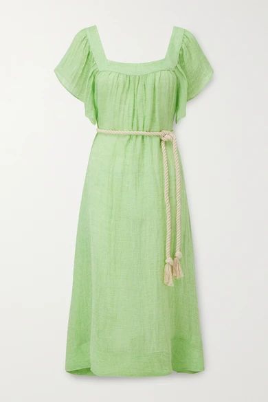 Muu Muu Belted Linen-blend Gauze Midi Dress - Bright green