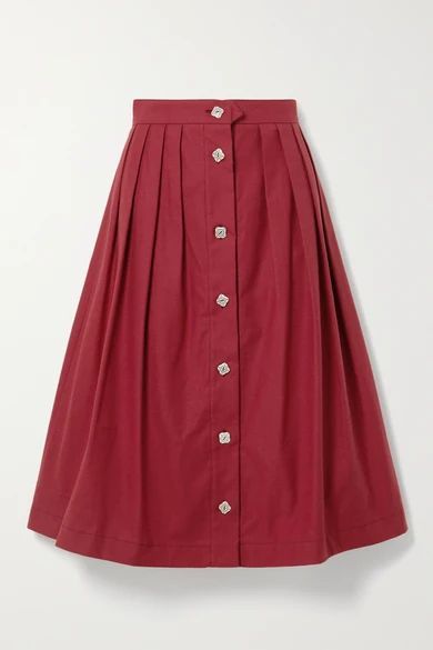 The Giovanna Pleated Cotton Midi Skirt - Red