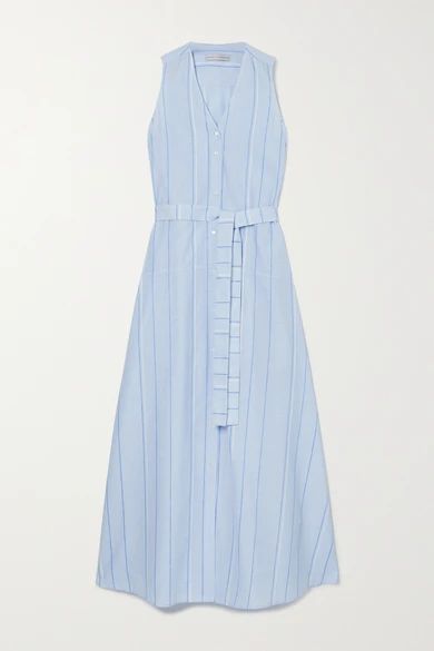 palmer//harding - Sedona Striped Belted Cotton And Linen-blend Maxi Shirt Dress - Light blue