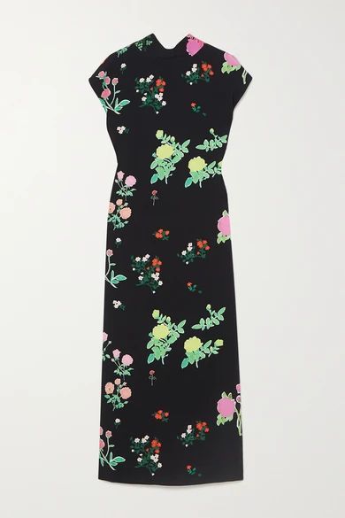 Valentine Floral-print Crepe Midi Dress - Black