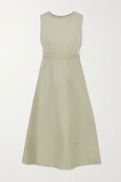 Erica Cutout Cotton And Linen-blend Poplin Midi Dress - Sage green