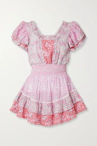 Stanton Patchwork Floral-print Swiss-dot Cotton Mini Dress - Baby pink