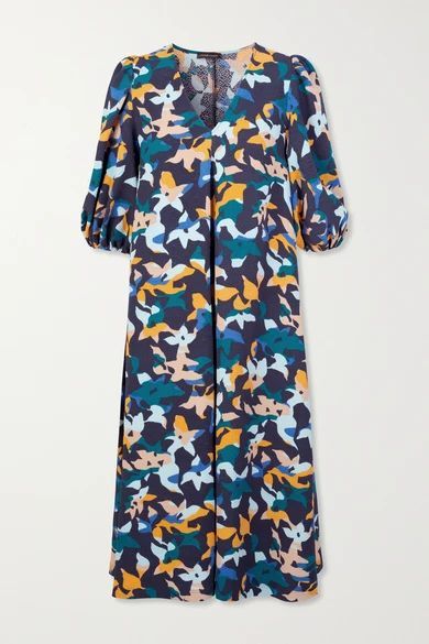 + Net Sustain Mavelin Floral-print Cloqué Midi Dress - Blue