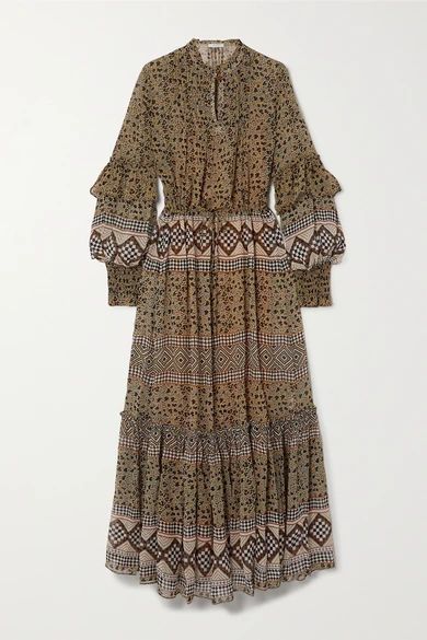 Mitella Ruffled Printed Chiffon Maxi Dress - Camel