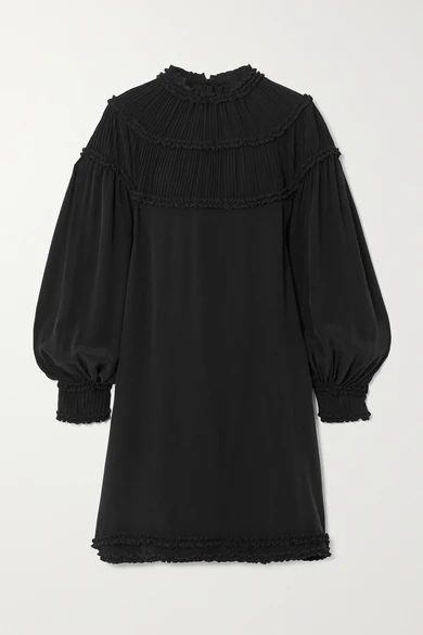 Ruffled Silk-chiffon Mini Dress - Black