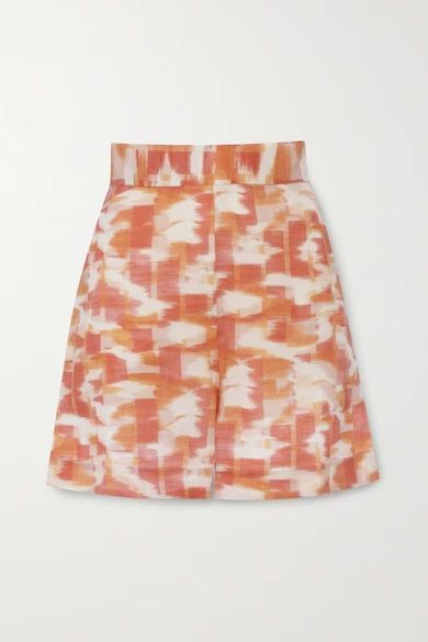 Robin Printed Linen Shorts - Orange